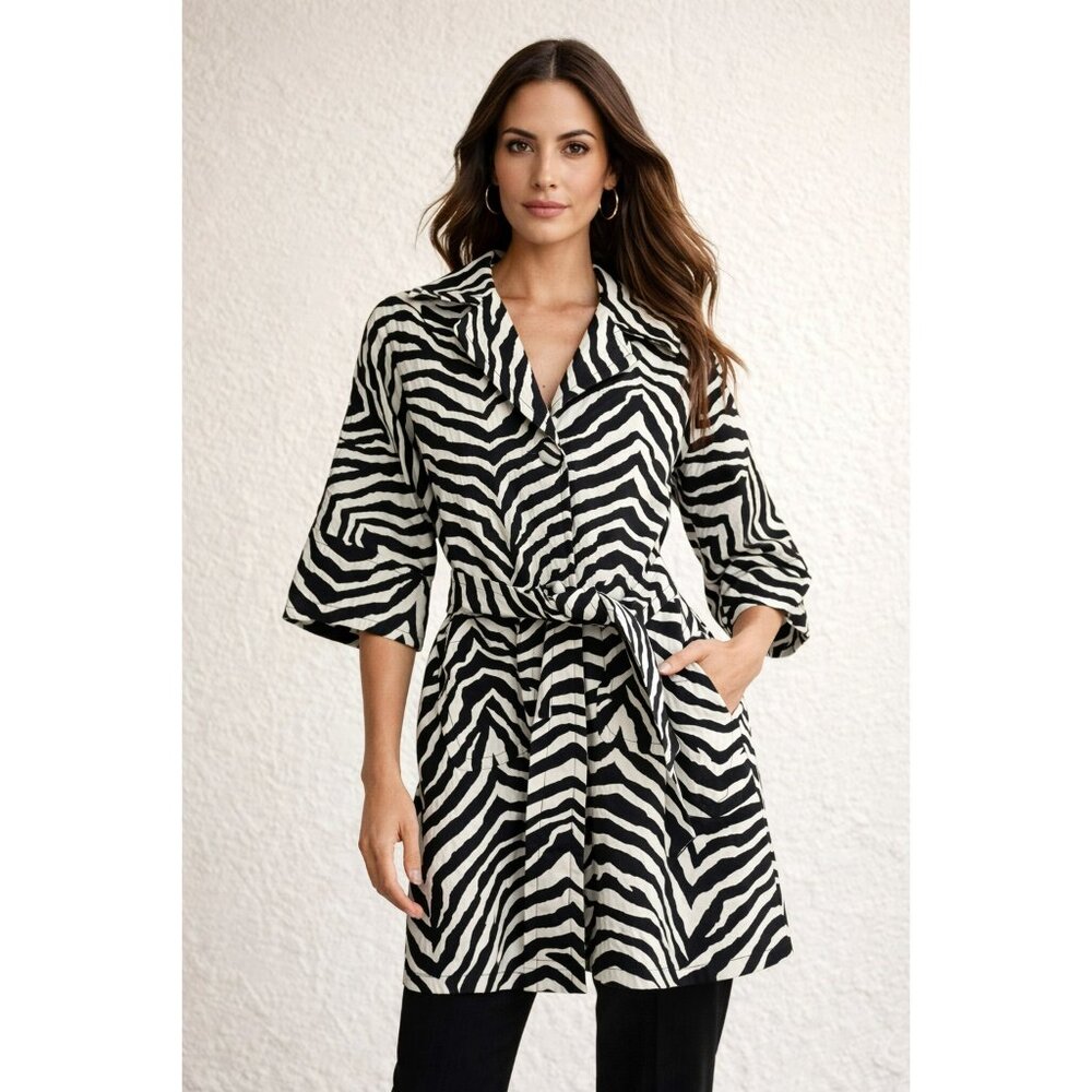 Trina Turk Zebra Print Belted Jacket Size 4 Womens Lightweight Statement Coat